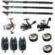Set pescuit sportiv cu 3 lansete de 2.4m Gold Shark, 3 mulinete, 3 senzori si 3 gute