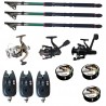 Set pescuit sportiv cu 3 lansete de 2.4m Gold Shark, 3 mulinete, 3 senzori si 3 gute