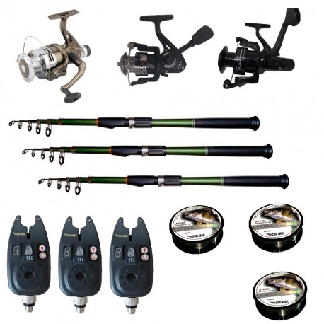 Set pescuit sportiv cu 3 lansete de 3.6 m Cool Angel, 3 mulinete, 3 senzori si 3 gute