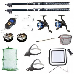 Set 2 lansete ultra carp 3m, cantar electronic, 2 mulinete yf200, 2 forfati, 2 gute, 2 lanterne frontale