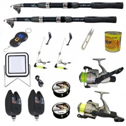 Set complet de pescuit sportiv cu lanseta Wind Blade de 3,6 m, mulinete Cobra, 2 senzori, guta,