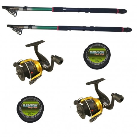 Kit pescuit sportiv cu doua lansete 3,6m EastShark, doua mulinete CBF30 cu tambur de 3000 si gute