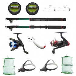 Set complet de pescuit sportiv pentru doua persoane cu lansete eastshark 2,4m , doua mulinete si accesorii