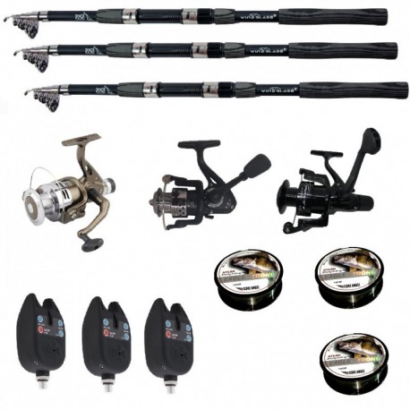 Set pescuit sportiv cu lanseta Wind Blade de 3.6 m, 3 mulinete, 3 senzori si 3 gute