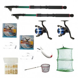 Set pescuit sportiv cu 2 lansete 2,4 m EastShark, 2 muliente YF200, gute, cutie ace, spomb