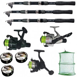 Set pescuit sportiv cu lanseta Wind Blade de 2.7metri, 3 mulinete, 3 fire si juvelnic