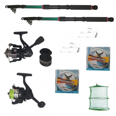 Set pescuit sportiv cu lansete 2.7m eastshark, 2 mulinete, 2 forfati, 2 gute si juvelnic cu 3 inele
