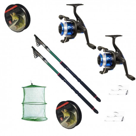 Set pescuit sportiv cu doua lansete 3 m East Shark, doua mulinete, guta, juvelnic si montura