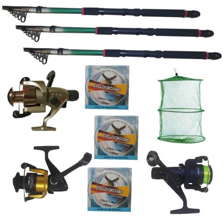 Set pescuit cu 3 lansete Eastshark 3m, 3 mulinete , guta si juvelnic cu 3 inele