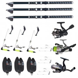 Set 3 lansete Ultra Carp 2.7 metrii, 3 senzori eastshark, 3 swingeri led, 3 mulinete si forfati