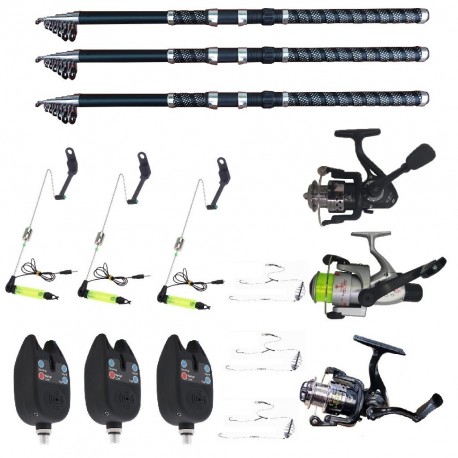 Set 3 lansete Ultra Carp 2.7 metrii, 3 senzori eastshark, 3 swingeri led, 3 mulinete si forfati