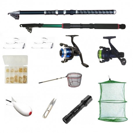 Set pescuit sportiv cu 2 lansete 2,4m, doua mulinete cu rulmenti, minciog, spomb