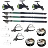 Set pescuit cu 3 lansete 3.6m eastshark, 3 mulinete dpr200, 3 lanterne frontale led, 3 gute si 3 monturi