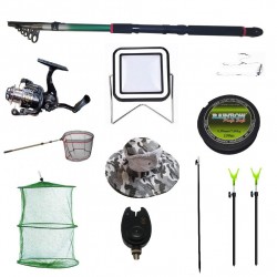 Set lanseta 3.6m pescuit sportiv, mulineta QFC1000, fir, montura, proiector solar, palarie