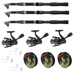 Kit pescuit sportiv cu lanseta WindBlade de 2.7m, 3 mulinete CFC2000, 3 fire si juvelnic cu 3 inele