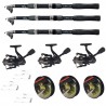 Kit pescuit sportiv cu lanseta WindBlade de 2.7m, 3 mulinete CFC2000, 3 fire si juvelnic cu 3 inele