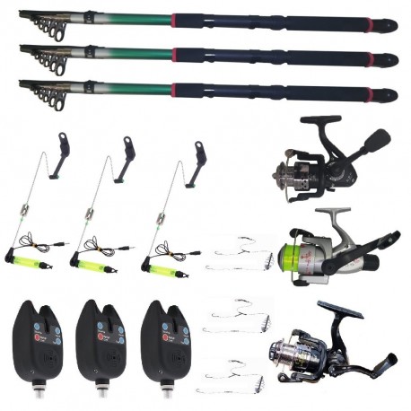 Set 3 lansete EastShark 3 metrii, 3 senzori eastshark, 3 swingeri led, 3 mulinete si forfati