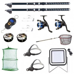 Set 2 lansete ultra carp 2.4, cantar electronic, 2 mulinete yf200, 2 forfati, 2 gute, 2 lanterne frontale
