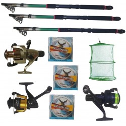 Set pescuit cu 3 lansete Eastshark 2.4m, 3 mulinete , guta si juvelnic cu 3 inele