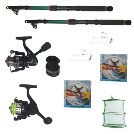 Set pescuit sportiv cu lansete 2.4m eastshark, 2 mulinete, 2 forfati