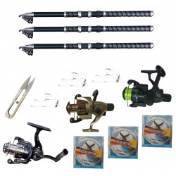 Set pescuit sportiv cu 3 lansete 3 m Ultra Carp, 3 mulinete, trei gute, monturi si foarfeca