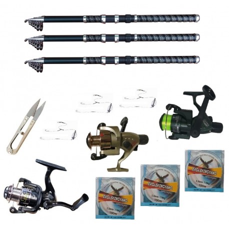 Set pescuit sportiv cu 3 lansete 3 m Ultra Carp, 3 mulinete, trei gute, monturi si foarfeca