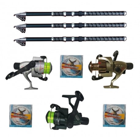 Set 3 lansete Eagle King 3,6m, trei mulinete Cobra si trei gute 0,30mm