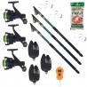 Set 3 lansete eastshark 2,7m, 3 senzori, 3 mulinete, cantar, pufuleti si monturi