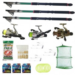 Set 3 lansete eastshark 2.4m, 3 mulinete, pufuleti, 3 gute, ace, 3 forfati, bambine si juvelnic