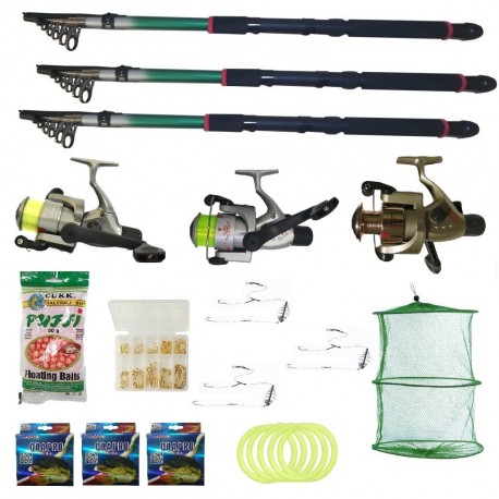 Set 3 lansete eastshark 2.4m, 3 mulinete, pufuleti, 3 gute, ace, 3 forfati, bambine si juvelnic