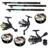 Set pescuite cu 3 lansete de 2,4m, trei mulinete si montura