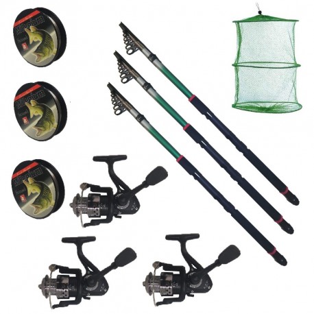 Set pescuit sportiv cu lanseta EastShark de 3m, 3 mulinete CFC2000, 3 fire si juvelnic cu 3 inele