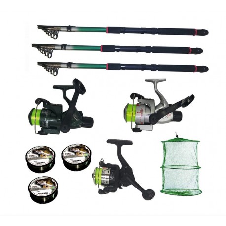 Pachet pescuit cu 3 lansete de 3m East Shark, 3 mulinete, 3 gute 0,30mm si juvelnic