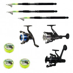 Set 3 mulinete echipate pentru pescuit sportiv cu lansete de 3.6m si fir