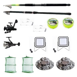 Set 2 lansete pescuit sport, 2 mulinete, doua proiectoare si accesorii
