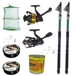 Pachet de pescuit cu 2 lansete eastshark 2.4 m, mulinete si accesorii