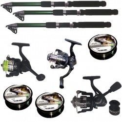 Set pescuit cu 3 lansete de 3.6m Cool Angel, trei mulinete si gute Rainbow